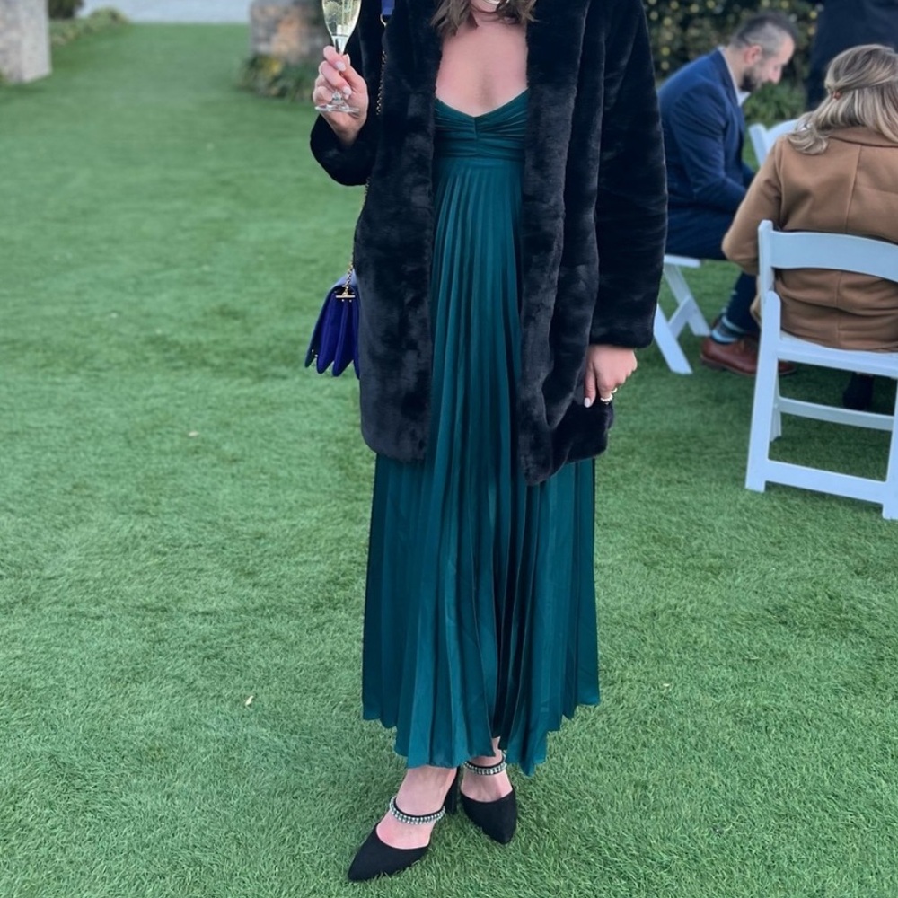Abercrombie & Fitch Satin Pleated Maxi Dress Teal Green Size S Tall - Picture 11 of 14